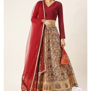 Maroon and floral 3 piece Lehenga
